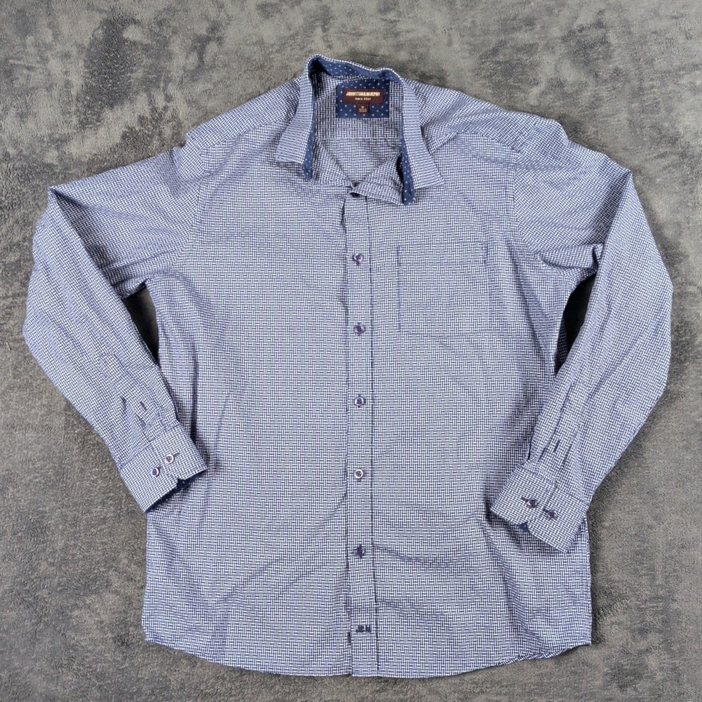 Johnston & Murphy Shirt Mens Medium Geometric Button Down Classic Dress Shirt